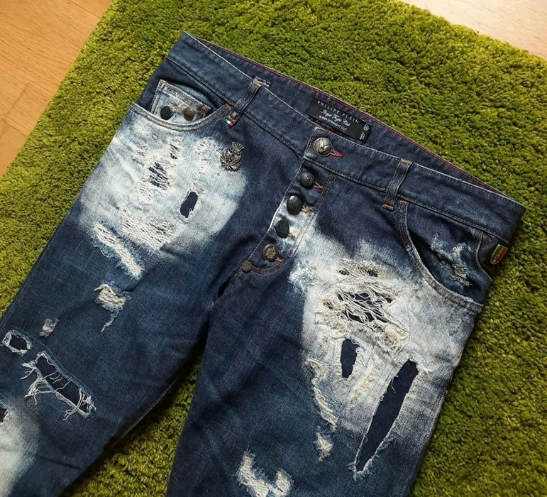 Джинсы Philipp Plein W38L30 Super Straight Cut мужские штаны потертые