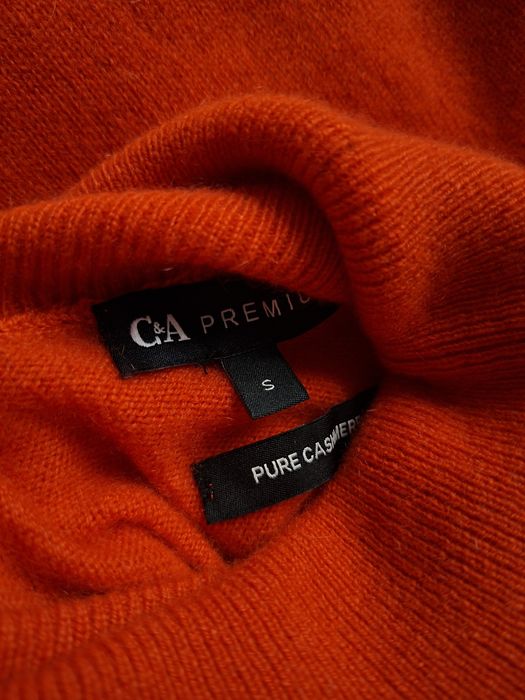Pomarańczowy golf kaszmirowy sweter 100% kaszmir C&A premium cashmere S