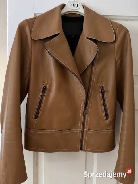 Massimo Dutti kurtka skórzana damska XS camel brąz skóra naturalna