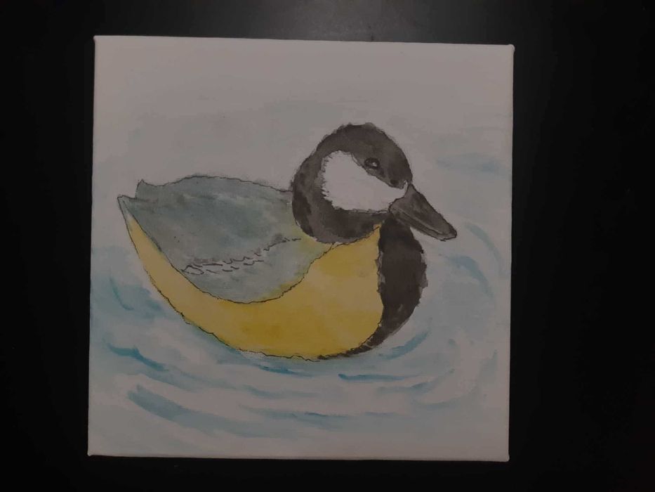 Sikorka bogatka - obraz akwarelowy 20x20cm