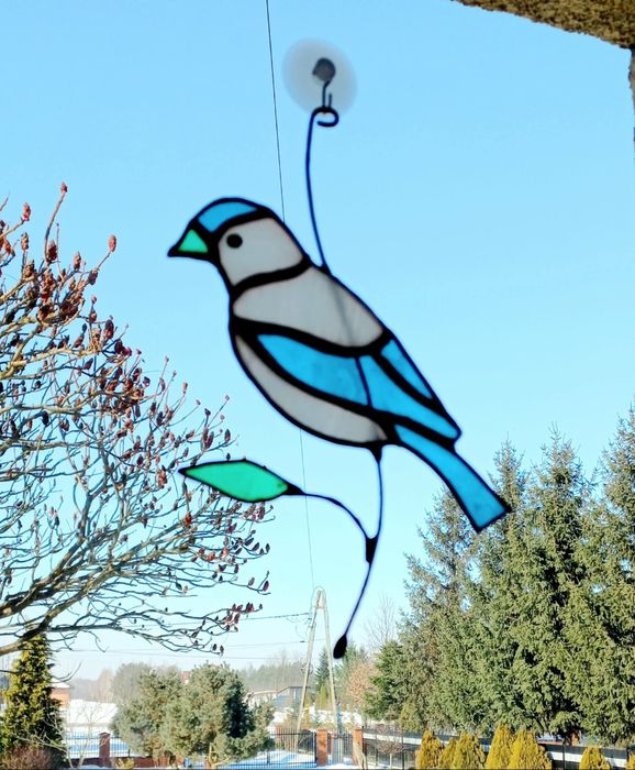 Witraż, ptak że szkła w stylu Tiffany,  łapacz słońca, dekoracja okna