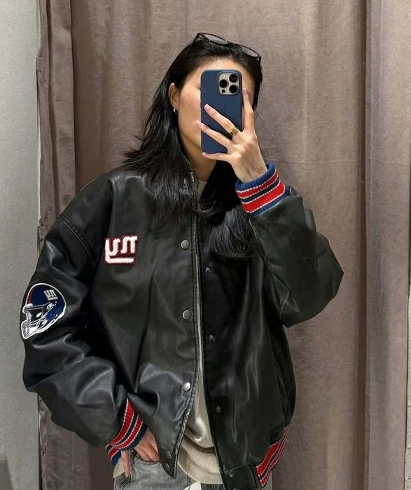 Куртка-бомбер zara зі штучної шкіри