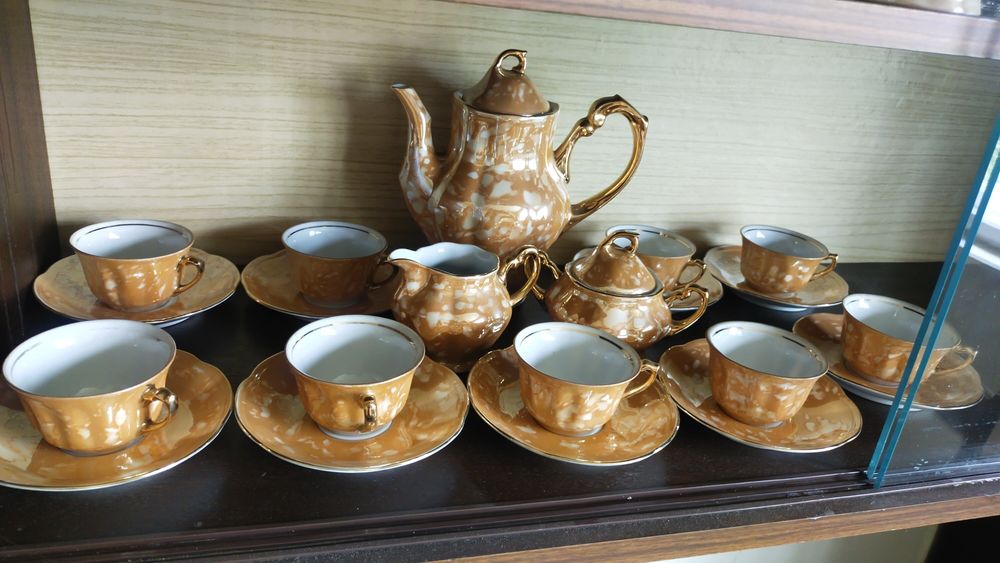 Stary piekny serwis kawowy 8 osób PRL porcelana Chodzież