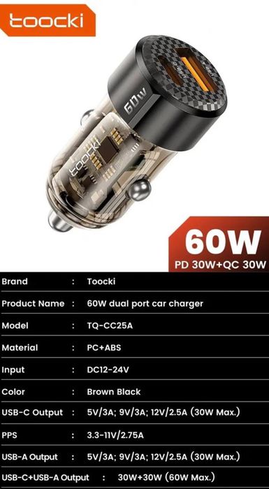 80w Швидка Автомобільна Зарядка Essager прикурювач USB+Type-C з вольиетром на 3 виходи, Toocki 33w 80w 105w 120w для телефона планшета та ноутбука