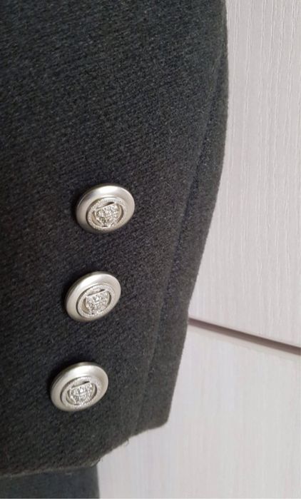 Płaszcz wełniany wełna 100% dwurzędowy grafitowy krótki