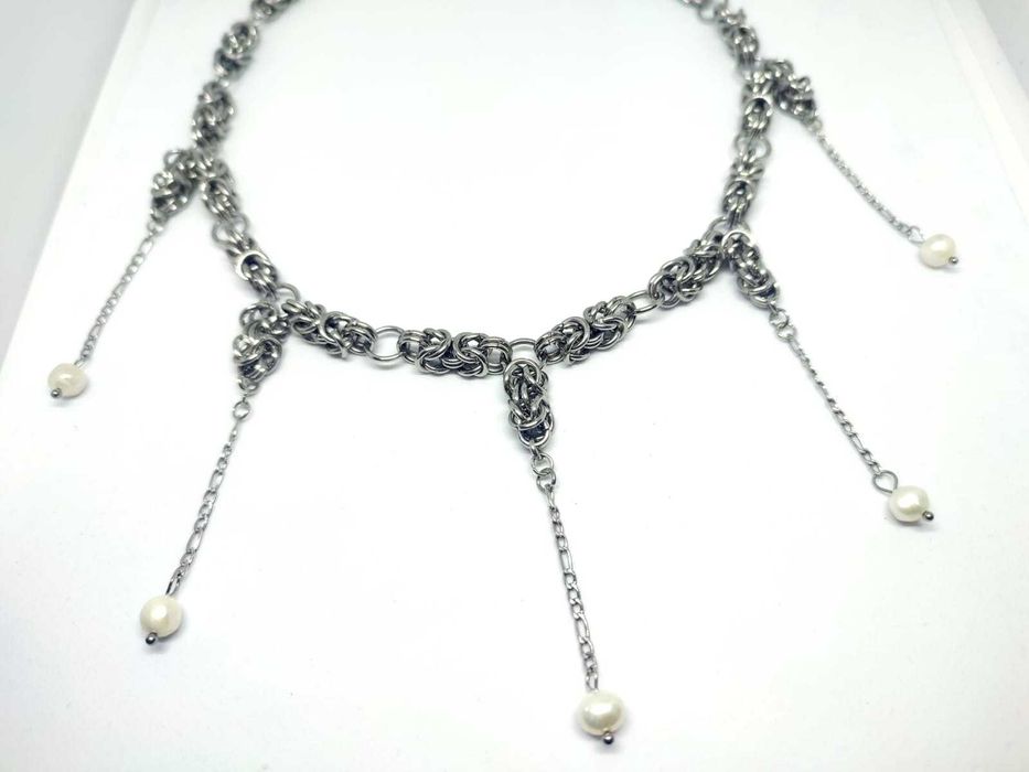 Choker perły naturalne słodkowodne elegancki minimalizm goth elegant