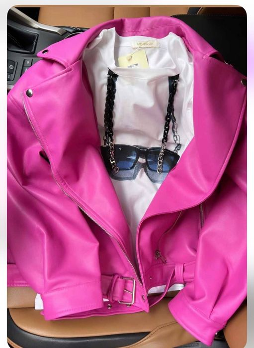 Продам Рожеву кожану стильну  курточку, розмір М-Л