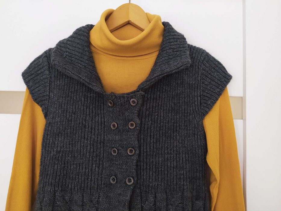 Włoski sweter narzutka wełna moher + bluzka z golfem New Look 38