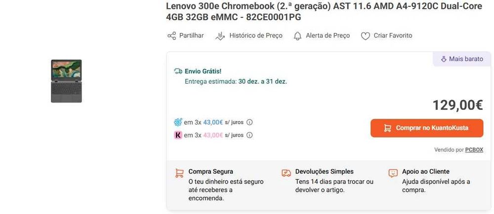 Lenovo 300e Chromebook 2ndGen AST AMDA4-9120C, 4GBRAM, 32GB  Chrome OS