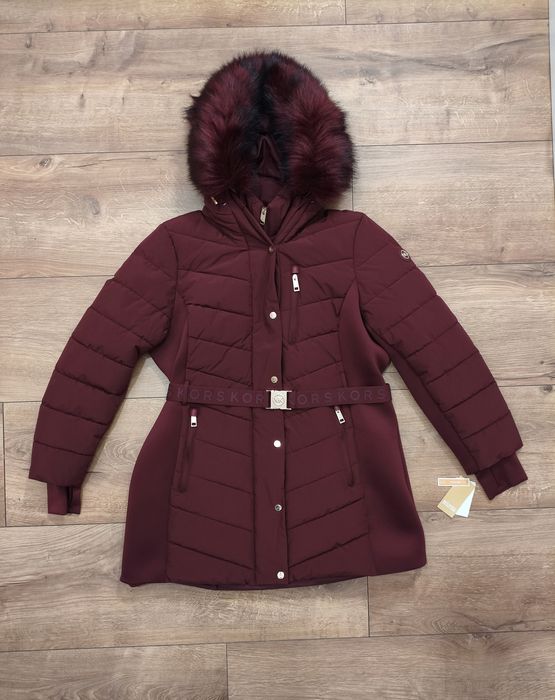 Kurtka Michael Kors puchowa bordowa z liskiem XL