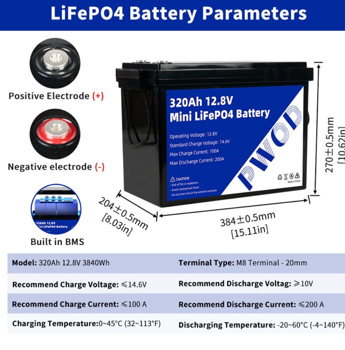 Акумулятор Pwod LifePO4 12.8V 320ah 3840Wh 320А новий запакований