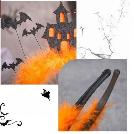 Opaska do włosów Halloween z nietoperzami i piórkami, czarna