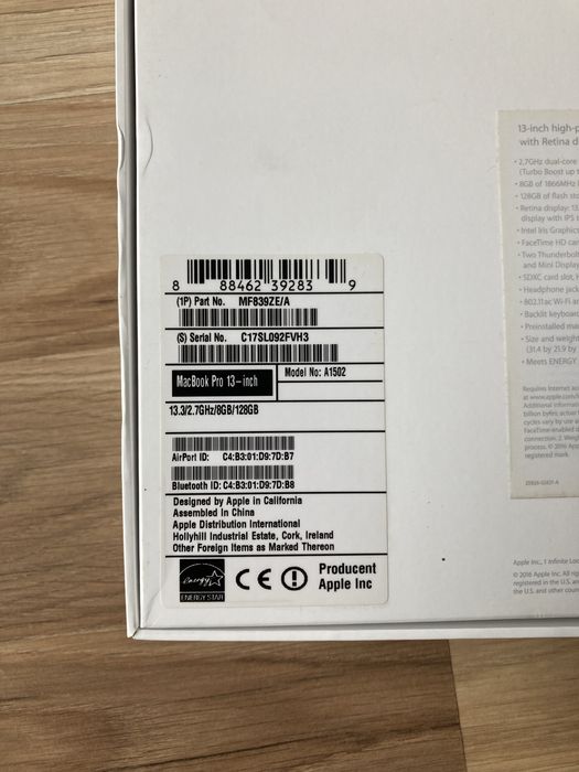 Macbook pro 13 2015 i5 8gb 128gb a1502