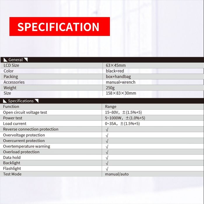 Тестер солнечных панелей с МРРТ трекером  KJ26PV