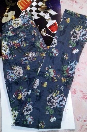 Узкие скинни джинсы с цветочным принтом хлопок детские подростковые