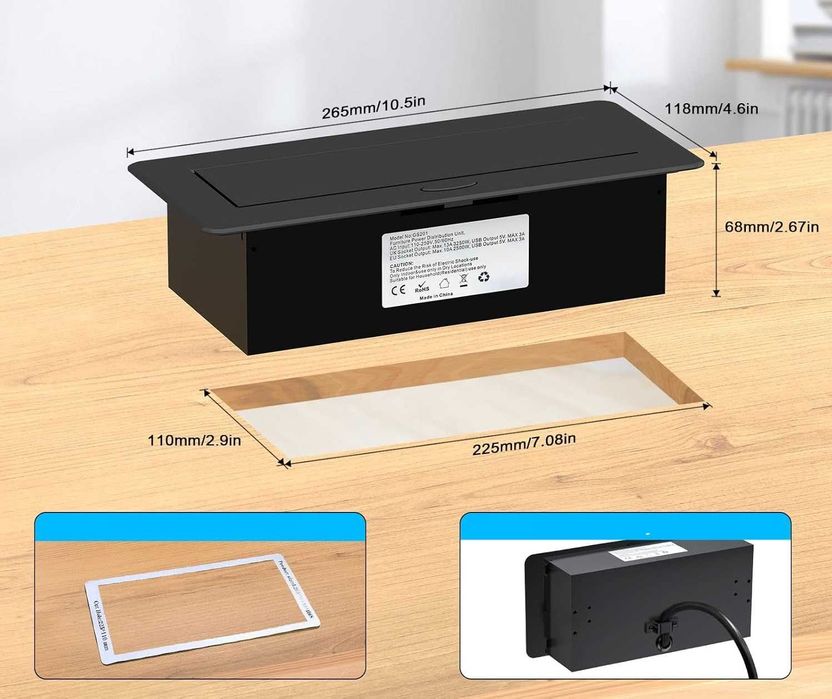 Gniazdko Stołowe do Zabudowy 2 Gniazda Wtykowe USB Brak Mocowań