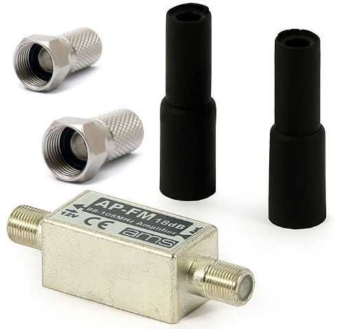 Wzmacniacz antenowy radiowy przelotowy FM AP-FM 18 dB + 2 wtyki typu F