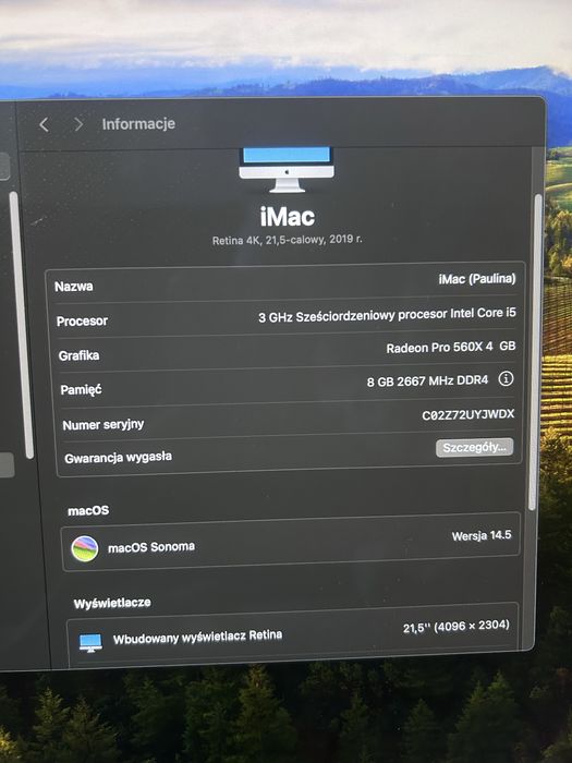 Imac retina 4k 21,5 cala 2019