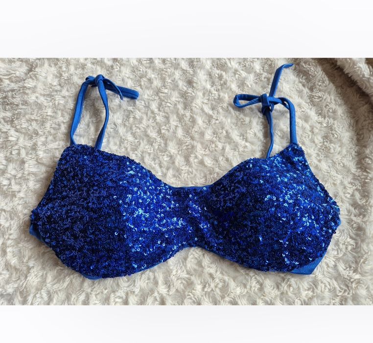 Biustonosz kąpielowy Calzedonia M 80B/75C/70D Cannes z cekinami niebieski digital blue chabrowy kobaltowy szafirowy