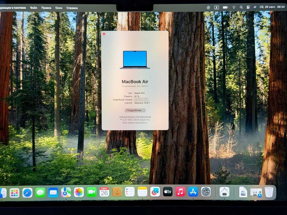 MacBook Air 13 M3 2024, 8/256, Midnight (батарея 91%)