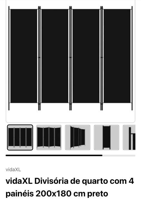 vidaXL Divisória de quarto com 4 painéis 200x180 cm preto