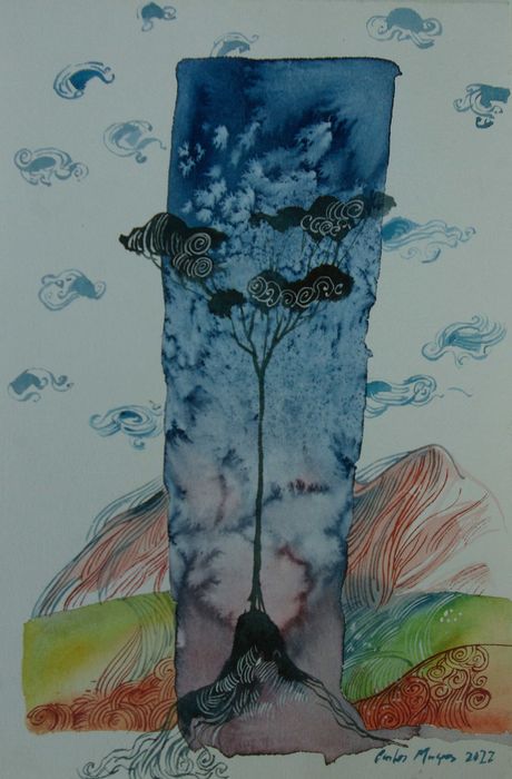 Aguarela original de Carlos Marques. Fantasia, surreal, natureza