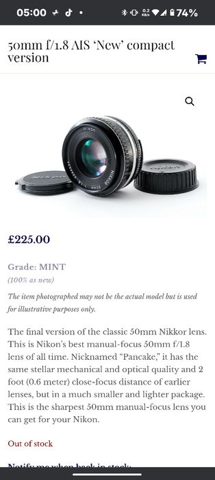 Nikon Nikkor  Ai-s 50mm f/1.8 Pancake lente, manual para FX ou DX