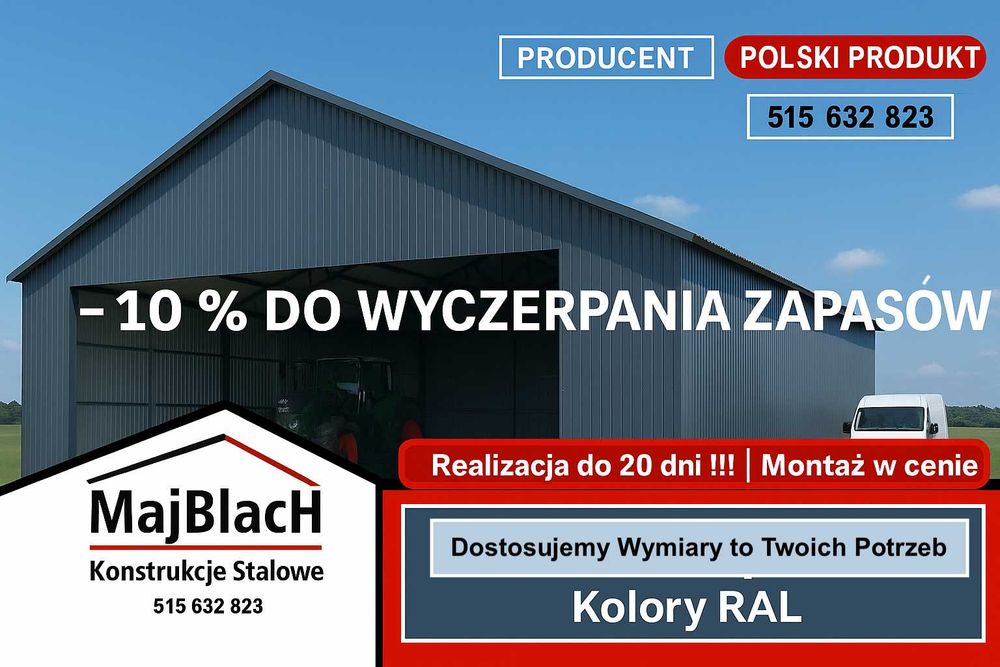 Wiata /Hala Garaż Blaszany Grafit | Montaż Gratis | Profil - Maj-Blach