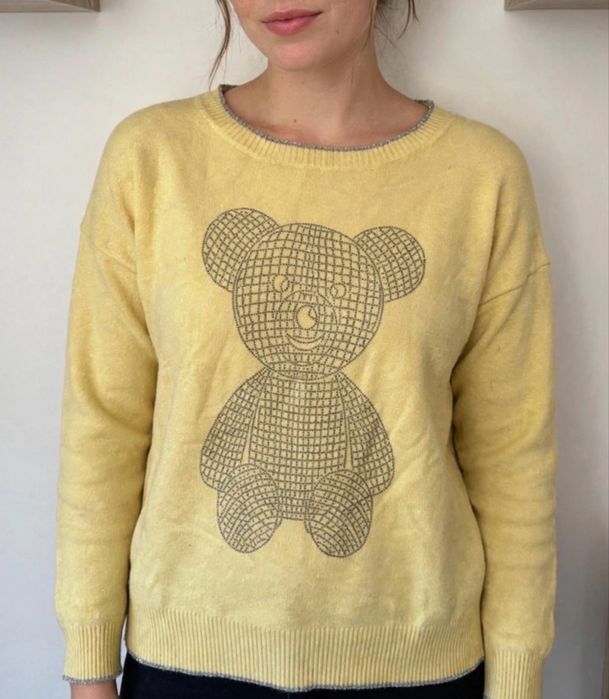 Żółty sweter 40 L z misiem