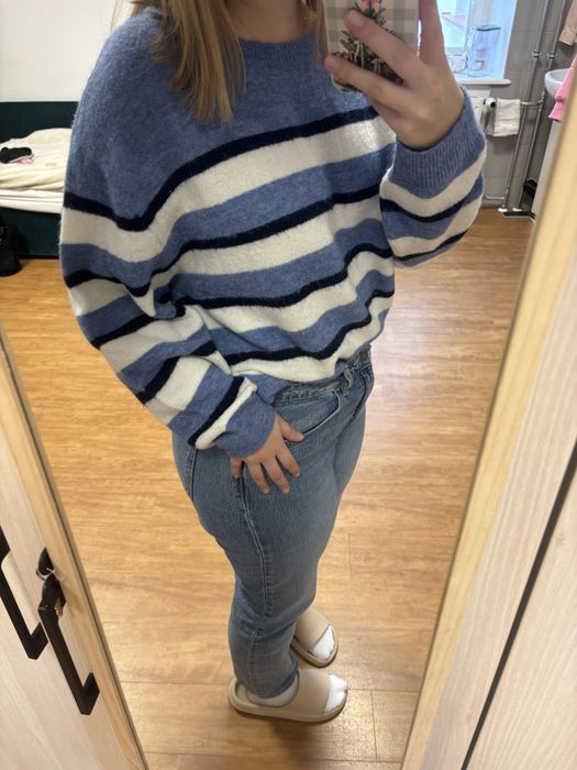 Biało  niebieski sweter swterek z wełną h&m L  40 12