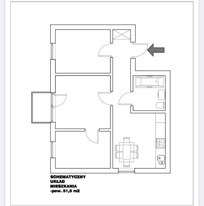 Mieszkanie 3 pokoje + kuchnia (51m2)