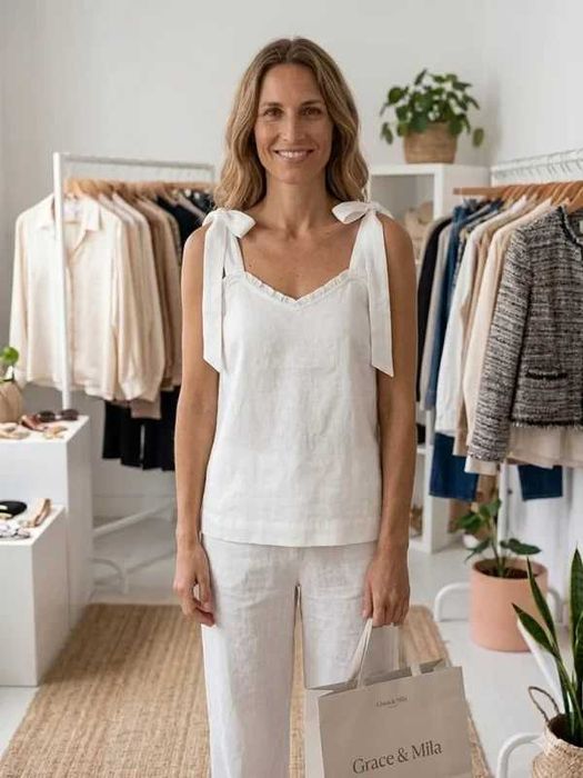 Blusa branca elegante da marca Grace & Mila, perfeita para um look feminino e delicado