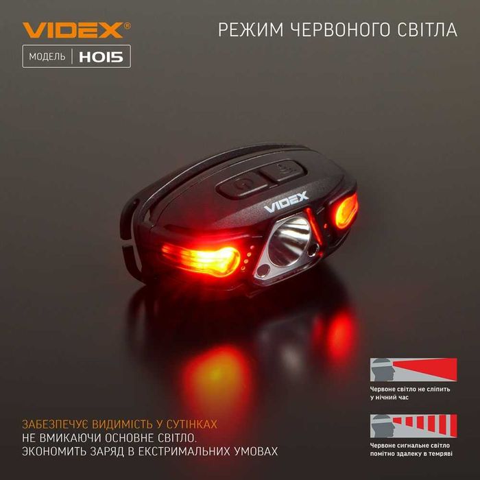 З червоним VIDEX VLF-H015 330Lm на голову, міні світлодіодний ліхтарик