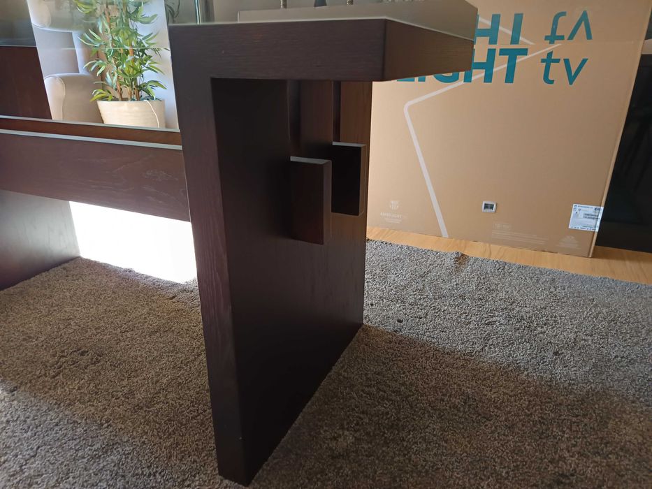 Mesa de sala de sala de jantar 100%madeira e vidro temperado