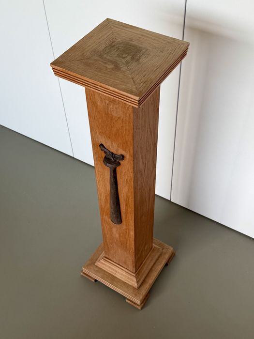 Stary Drewniany Postument Kolumnowy Piedestał Lity DĄB MASYW Jugendstil Art Deco Kolumna pod Rzeźbę Lampa Gabinet Unikat Antyk 86cm  kiwetnik ok 1910r