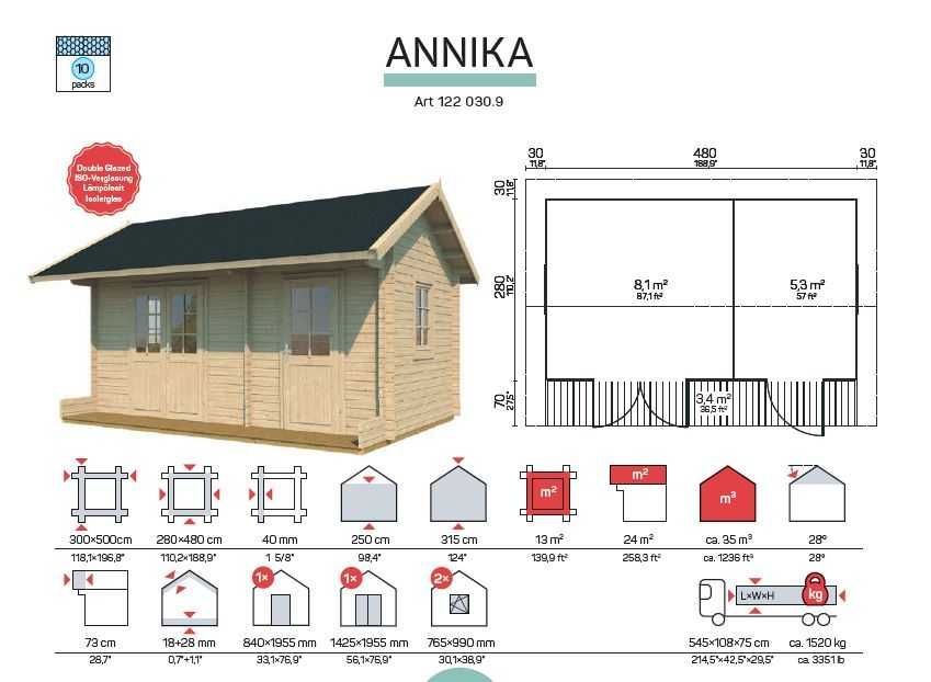 Casa de madeira com 2 Compartimentos, ANNIKA de 15m2