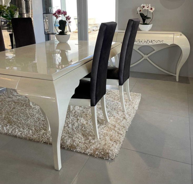 Jadalnia glamour perłowy beż stół + krzesła + konsola RABAT - 70 %