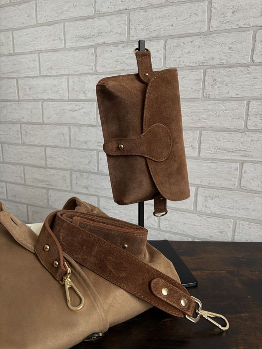 Nerka damska mini koniak | skóra naturalna, zamsz | nowa