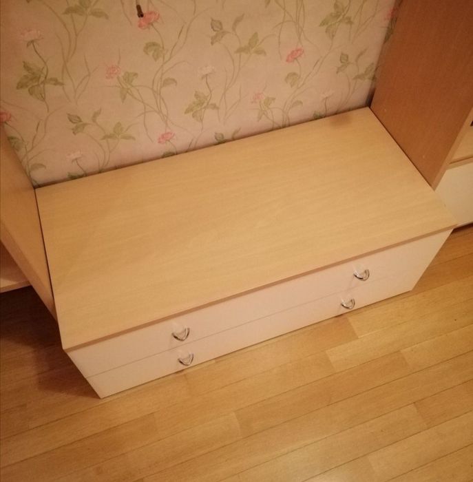 Тумба бежевая, комод деревянный 2 выдвижных ящика с ручками 35×95×45см