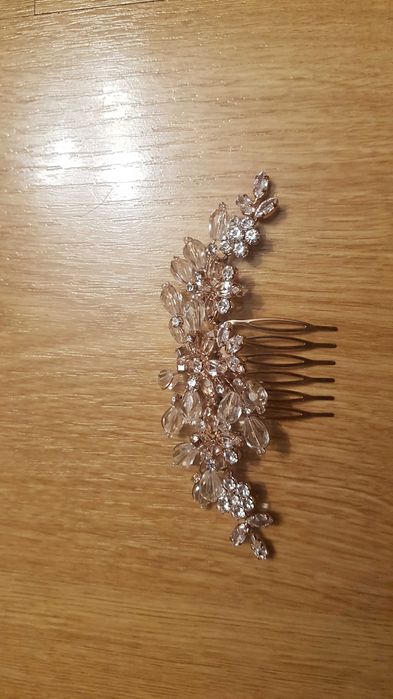 Ozdobna Spinka do włosów ślubna biżuteria różowe złoto