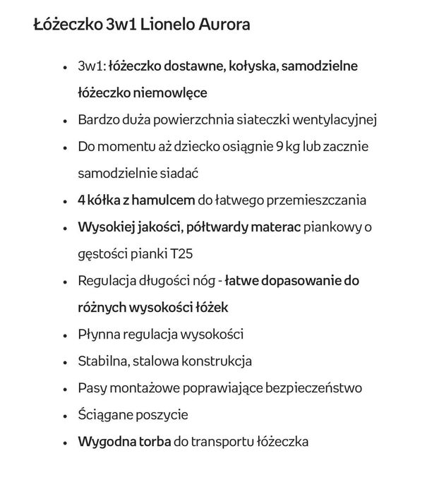 Łóżeczko dostawne 3w1 Lionelo Aurora - Beż