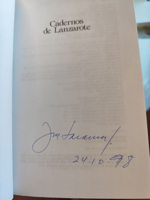 Livro Autografado Cadernos de Lanzarote por José Saramago