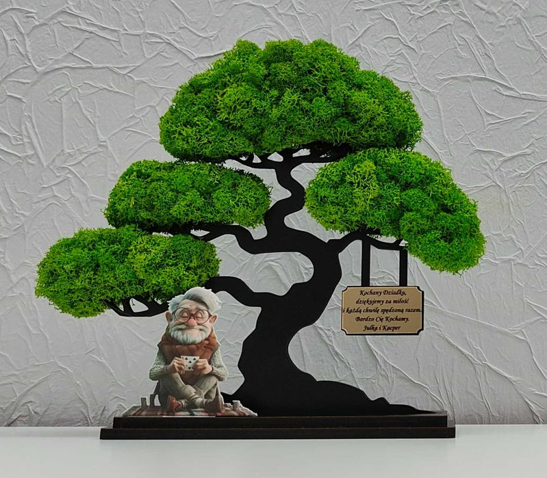 Drzewo bonsai mech 3D stojące Dzień Babci Dziadka postać UV dow tekst