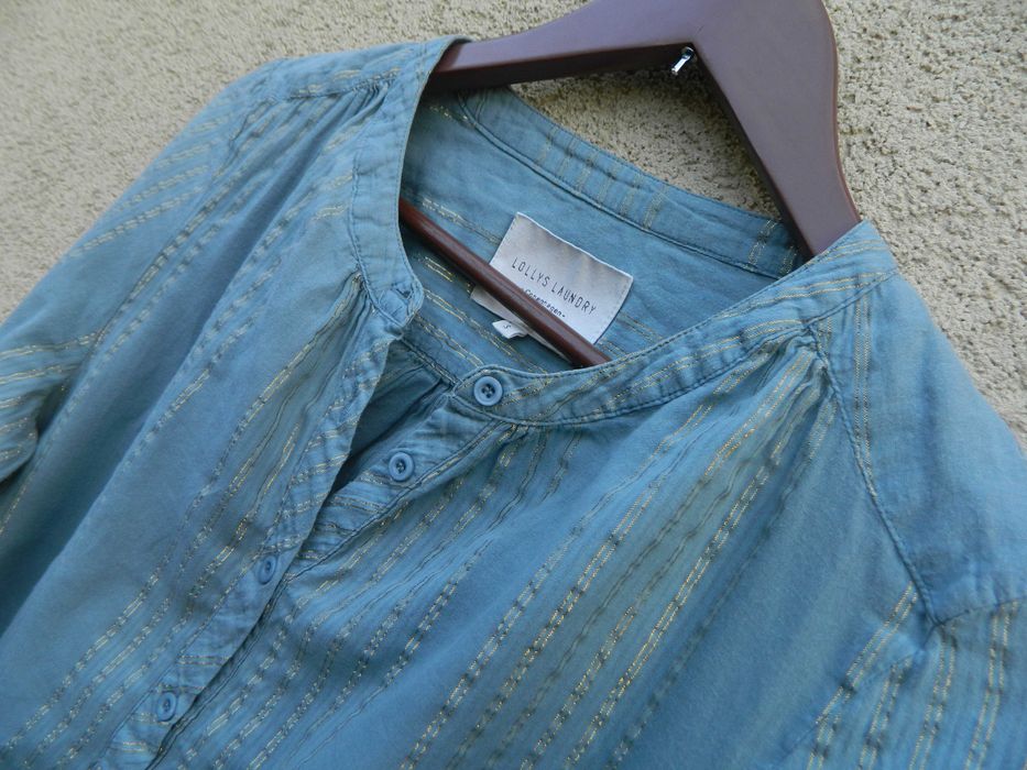 Lollys Laundry Copenhagen lekka bluzka ze złotą nitką 38 dekolt henley