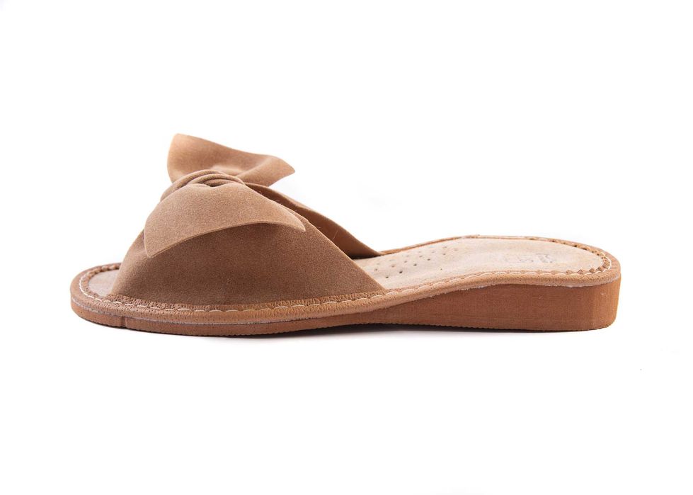 Pantofle, kokardki, kapcie skórzane BABA handmade 38