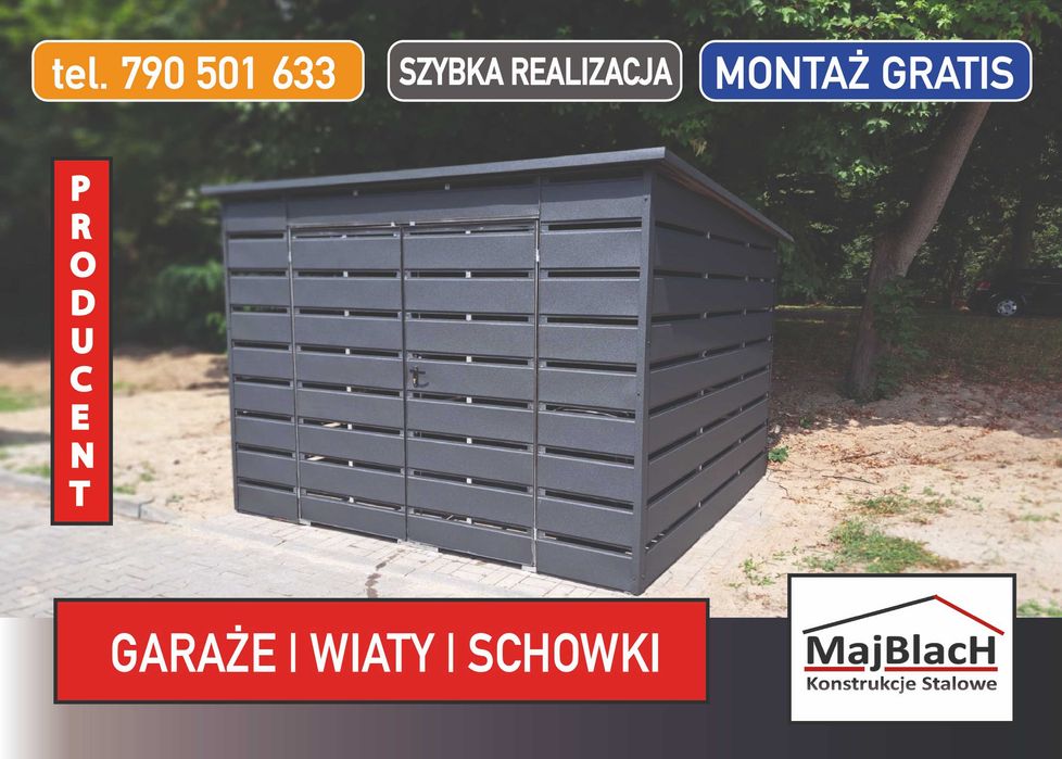 Wiata śmietnikowa - Altana  Blaszak na śmieci Garaże Garaż - Maj-Blach