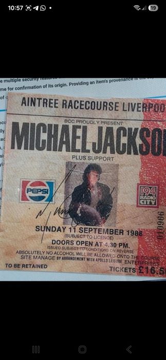 Michael Jackson  Ticket Bad World Tour Autografado