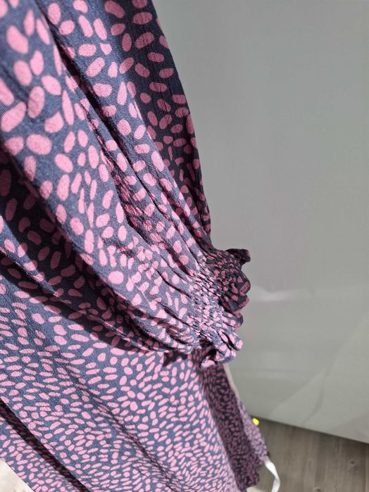 Czarno fioletowa sukienka wiskoza / długi rękaw / 42 / Sabina