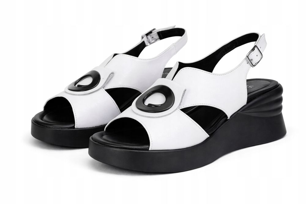 Sandały Damskie Skóra Białe Lico 39
