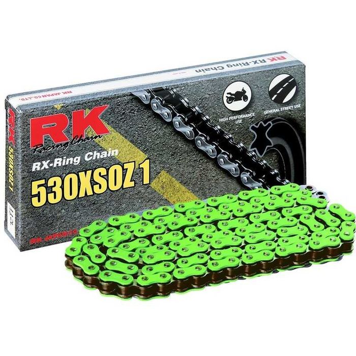 Corrente RK FG530XSOZ1 com 116 elos verde flúor oring xring